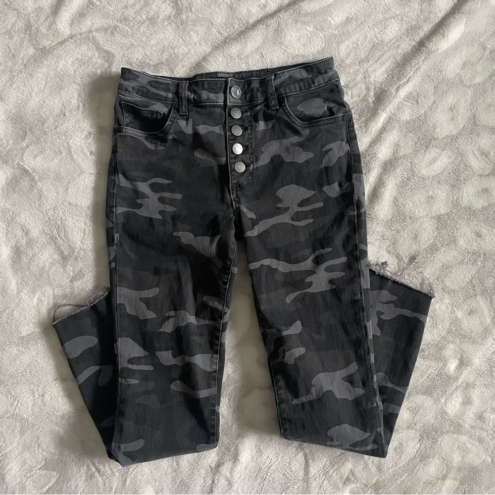 KUT from the Kloth Gray Camo Connie High Rise Skinny Ankle Jeans Raw Hem Size 0